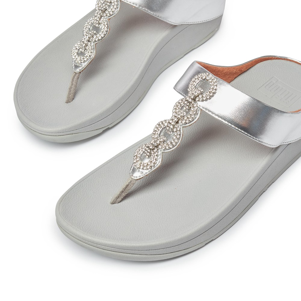 Fitflop Womens Sandals - Fino Sparkle Toe-post - Silver - 231-DGYBSL